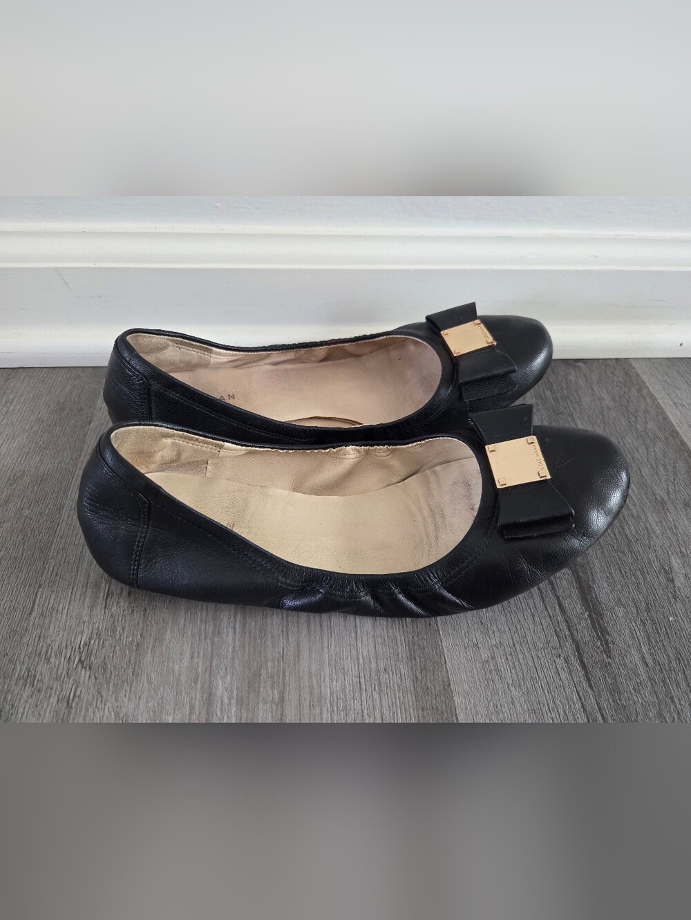 Cole Haan Tali Black Leather Ballet Ballerina Flat Shoes Bow Slip-on Comfort - 8